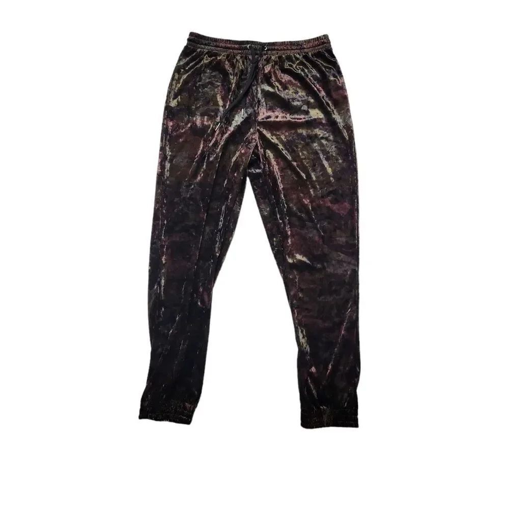 Forever 21 Joggers Women Green Black Camouflage Stretch Drawstring Velvet - size